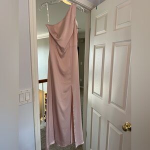 Birdy Grey One-Shoulder Blush Satin Gown